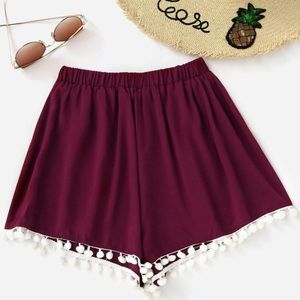 Burgundy Pom Pom Shorts